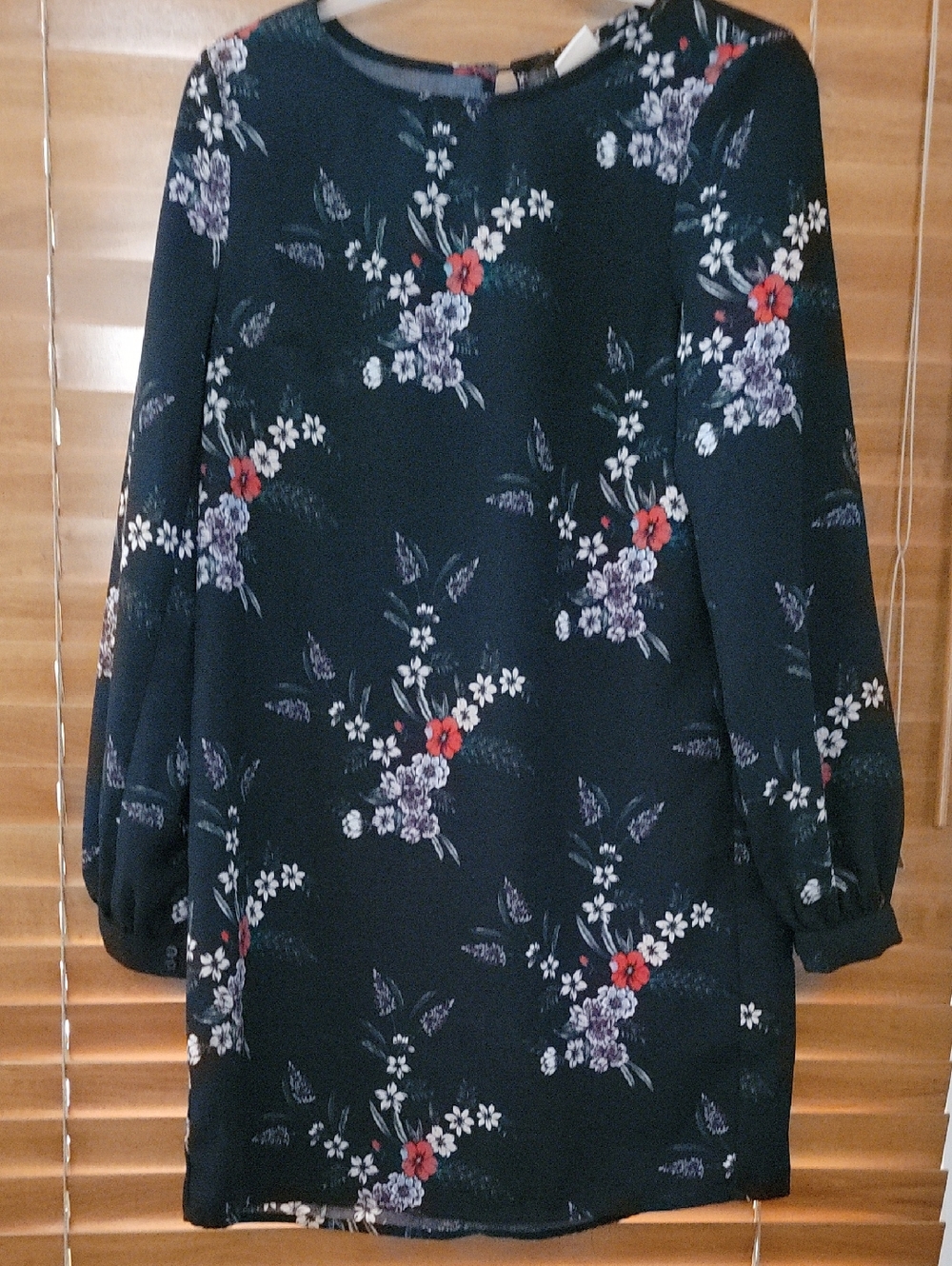 Black Floral Long Sleeve Shift Dress